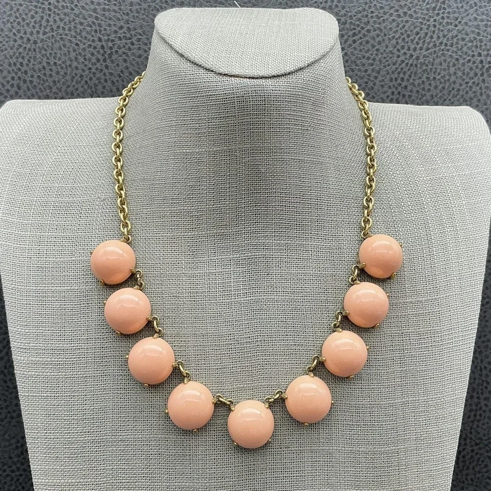 J. Crew Necklace Gold Tone Pink Round Bib Womens Statement Jewelry 18 Inch‎